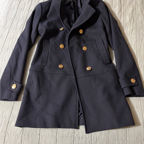 Zara Navy Double-Breasted Pea Coat with Gold Buttons - Picture 2 of 5